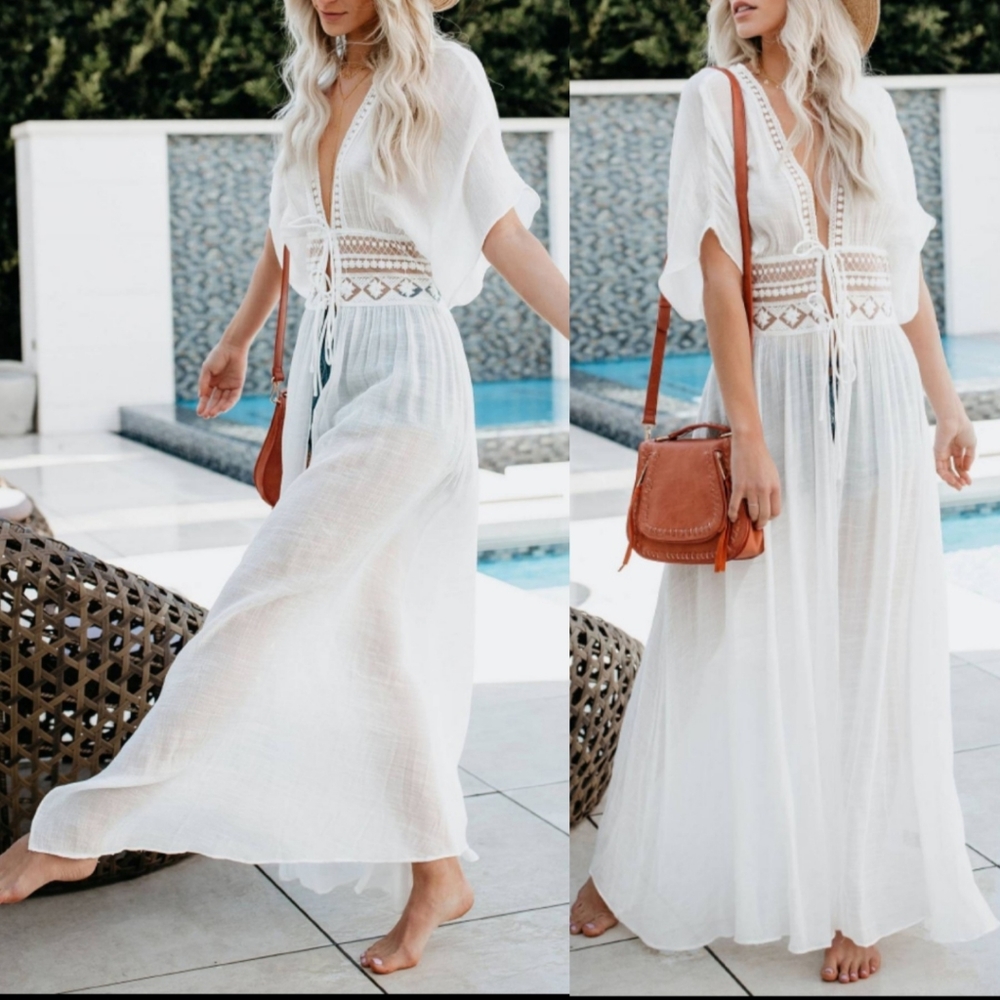 1 left! New Boho Crochet Lace Kimono Swim Cover Up - Picture 6 of 12